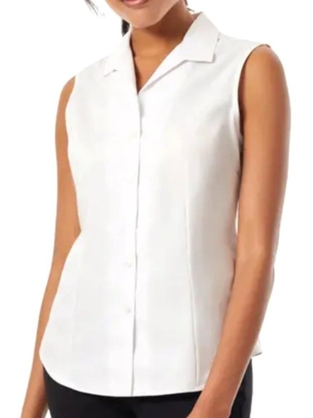 St. Emile Women's Sz 10 White Sleeveless Button-Down Blouse Cotton Blend